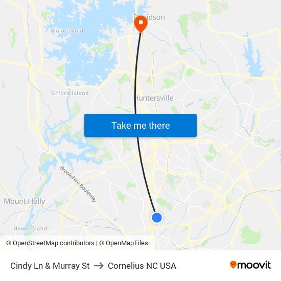 Cindy Ln & Murray St to Cornelius NC USA map