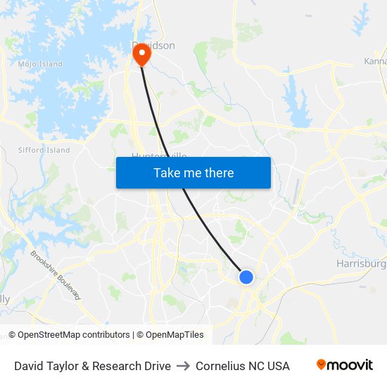 David Taylor & Research Drive to Cornelius NC USA map