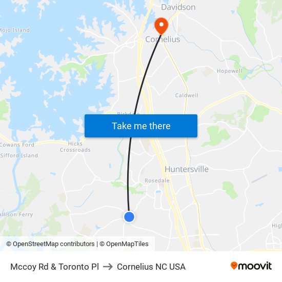 Mccoy Rd & Toronto Pl to Cornelius NC USA map