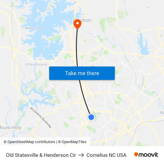 Old Statesville & Henderson Cir to Cornelius NC USA map