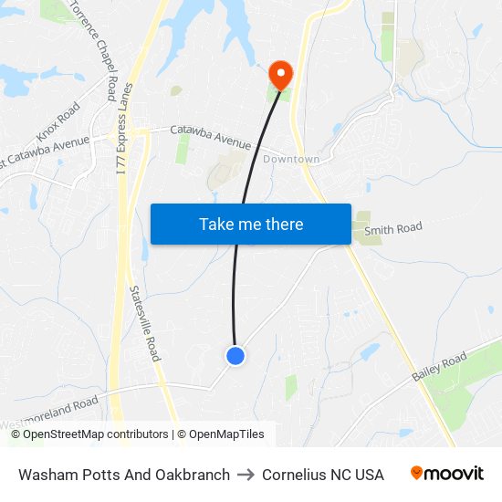 Washam Potts And Oakbranch to Cornelius NC USA map