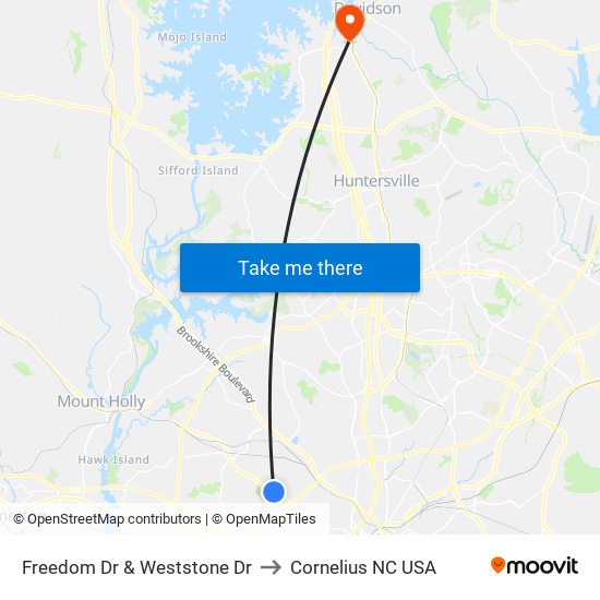 Freedom Dr & Weststone Dr to Cornelius NC USA map