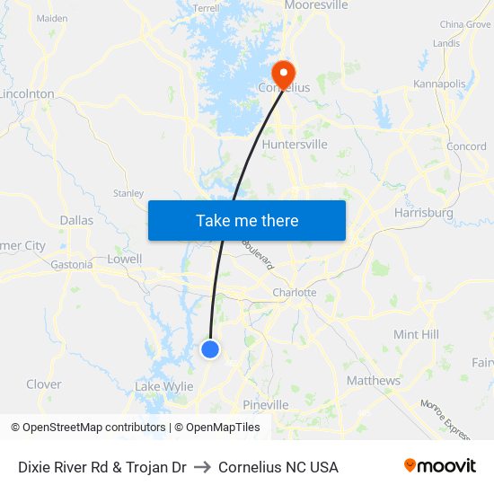 Dixie River Rd & Trojan Dr to Cornelius NC USA map