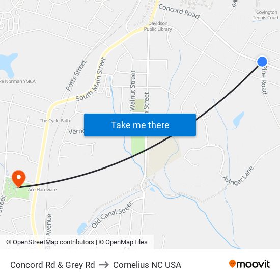 Concord Rd & Grey Rd to Cornelius NC USA map