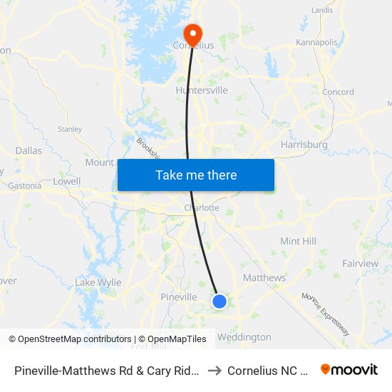 Pineville-Matthews Rd & Cary Ridge Dr to Cornelius NC USA map