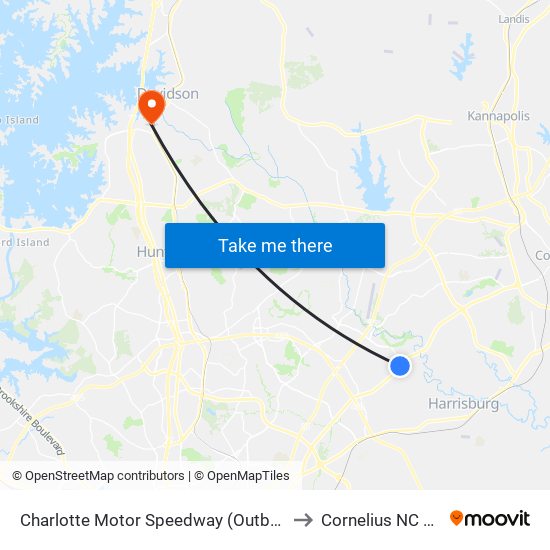 Charlotte Motor Speedway (Outbound) to Cornelius NC USA map