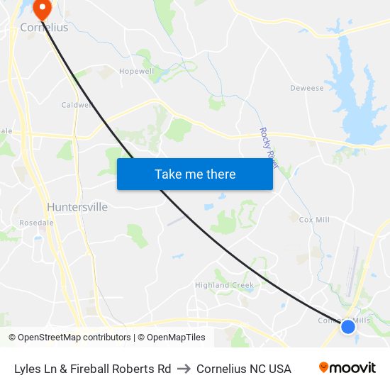 Lyles Ln & Fireball Roberts Rd to Cornelius NC USA map