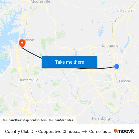 Country Club Dr - Cooperative Christian Ministries (Inbound) to Cornelius NC USA map