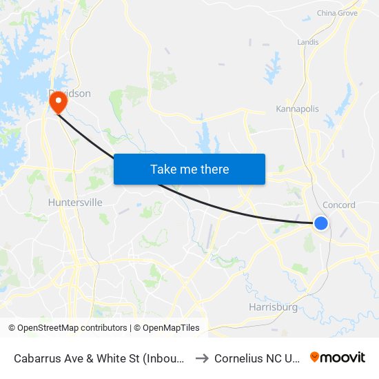 Cabarrus Ave & White St (Inbound) to Cornelius NC USA map