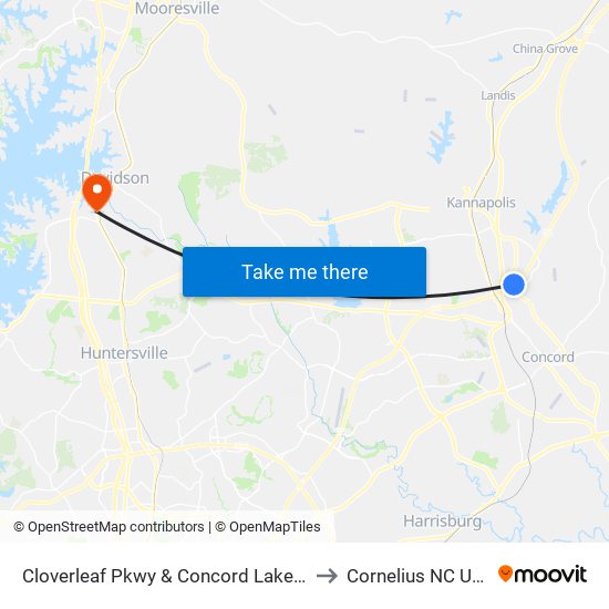 Cloverleaf Pkwy & Concord Lake Rd to Cornelius NC USA map