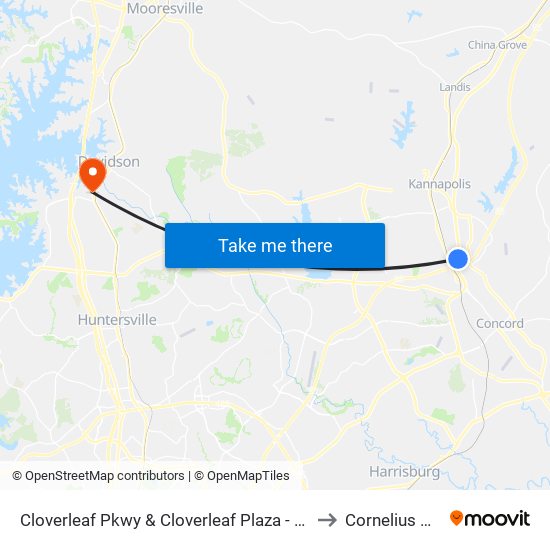 Cloverleaf Pkwy & Cloverleaf Plaza - Ihop (Outbound) to Cornelius NC USA map