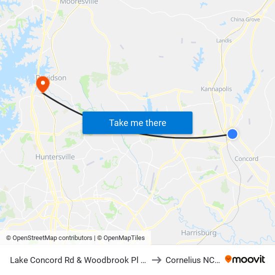 Lake Concord Rd & Woodbrook Pl (Inbound) to Cornelius NC USA map