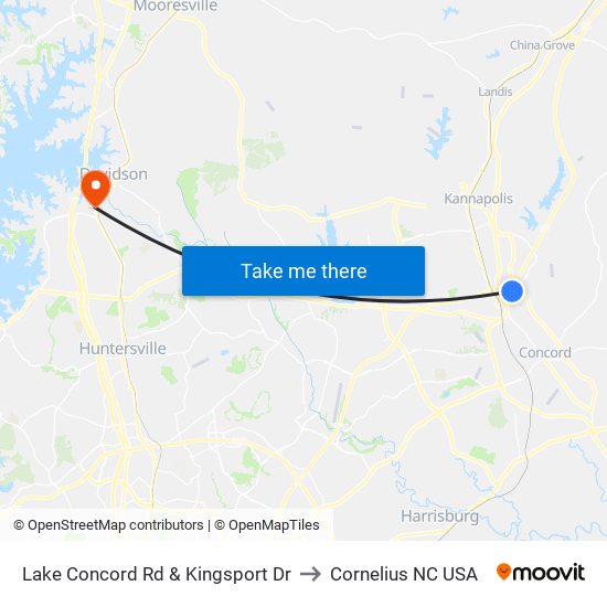 Lake Concord Rd & Kingsport Dr to Cornelius NC USA map