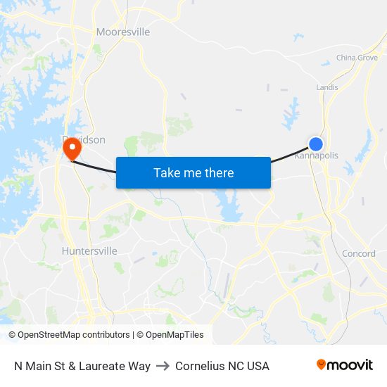 N Main St & Laureate Way to Cornelius NC USA map