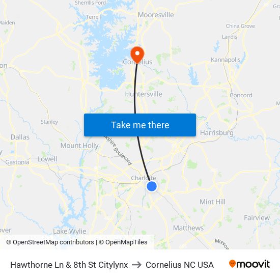 Hawthorne Ln & 8th St Citylynx to Cornelius NC USA map