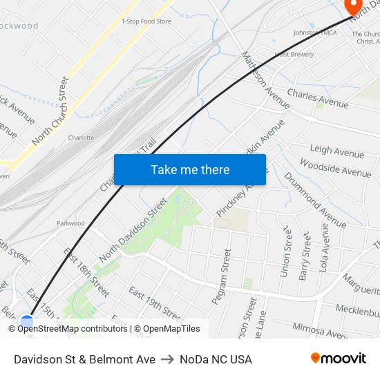 Davidson St & Belmont Ave to NoDa NC USA map