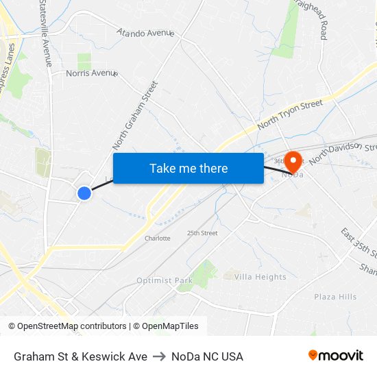 Graham St & Keswick Ave to NoDa NC USA map