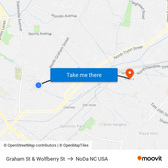 Graham St & Wolfberry St to NoDa NC USA map