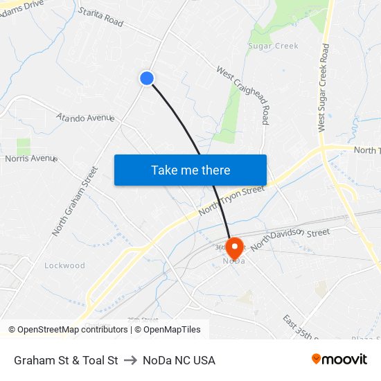 Graham St & Toal St to NoDa NC USA map