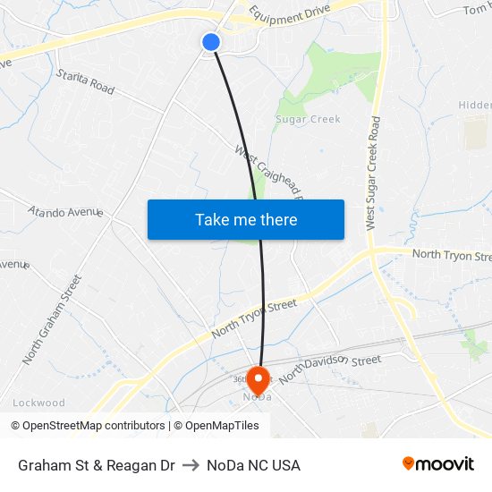 Graham St & Reagan Dr to NoDa NC USA map