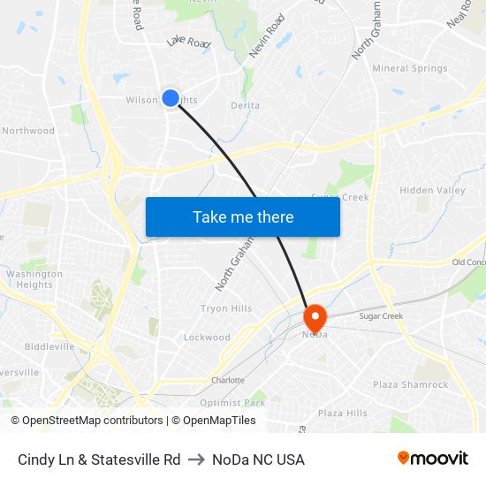 Cindy Ln & Statesville Rd to NoDa NC USA map