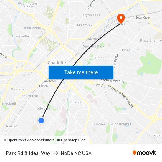 Park Rd & Ideal Way to NoDa NC USA map