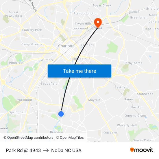 Park Rd @ 4943 to NoDa NC USA map