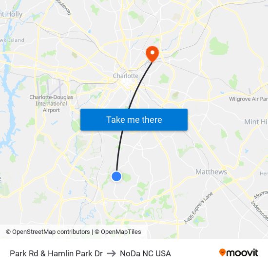 Park Rd & Hamlin Park Dr to NoDa NC USA map