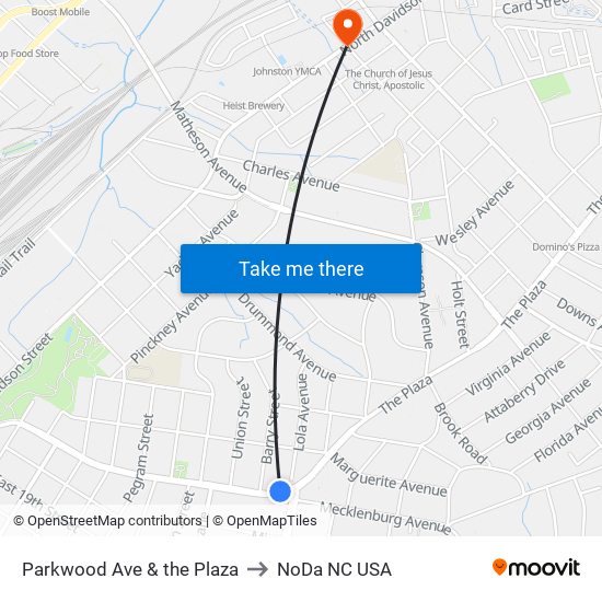 Parkwood Ave & the Plaza to NoDa NC USA map