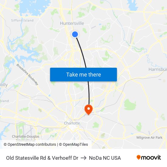 Old Statesville Rd & Verhoeff Dr to NoDa NC USA map