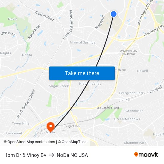 Ibm Dr & Vinoy Bv to NoDa NC USA map