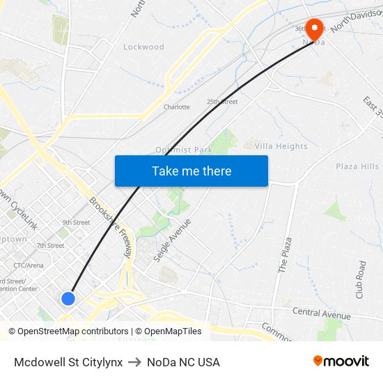 Mcdowell St Citylynx to NoDa NC USA map