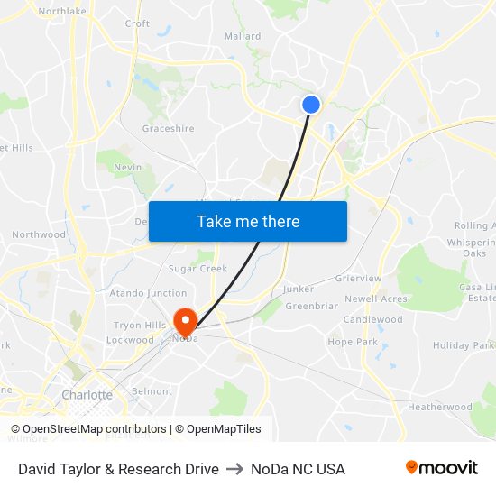 David Taylor & Research Drive to NoDa NC USA map