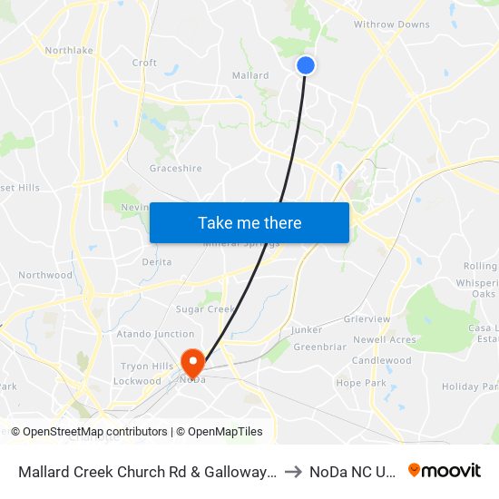 Mallard Creek Church Rd  & Galloway Rd to NoDa NC USA map