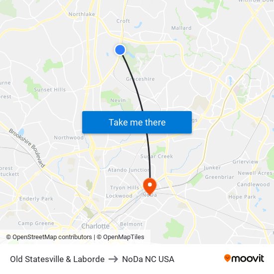 Old Statesville & Laborde to NoDa NC USA map