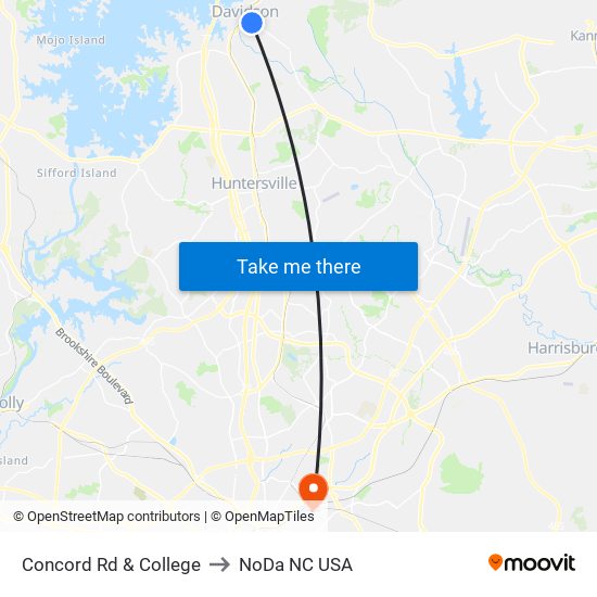 Concord Rd & College to NoDa NC USA map