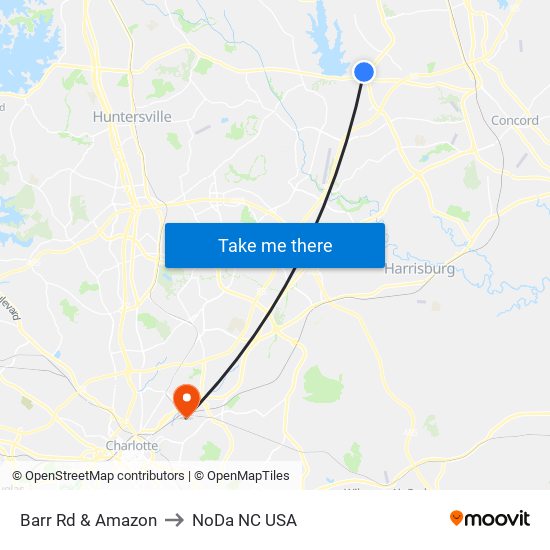 Barr Rd & Amazon to NoDa NC USA map