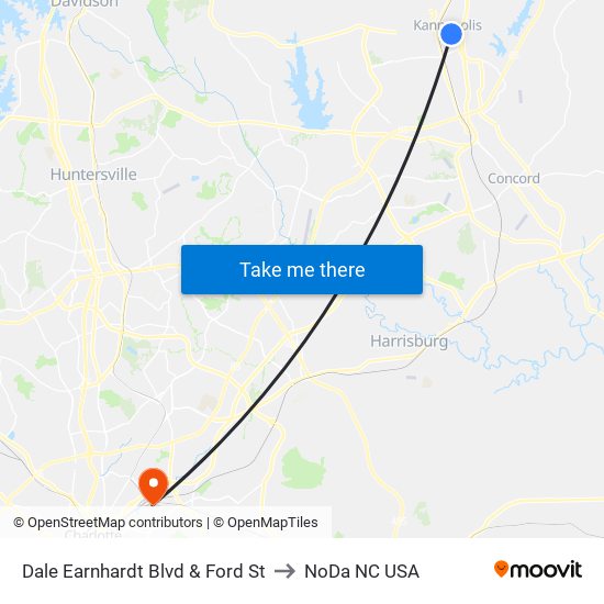 Dale Earnhardt Blvd & Ford St to NoDa NC USA map