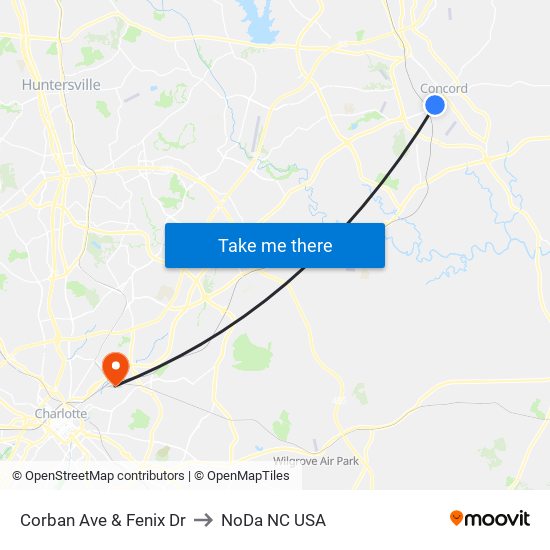 Corban Ave & Fenix Dr to NoDa NC USA map