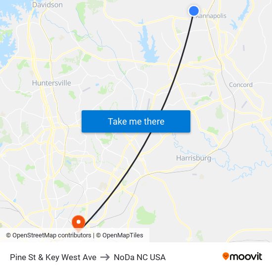 Pine St & Key West Ave to NoDa NC USA map