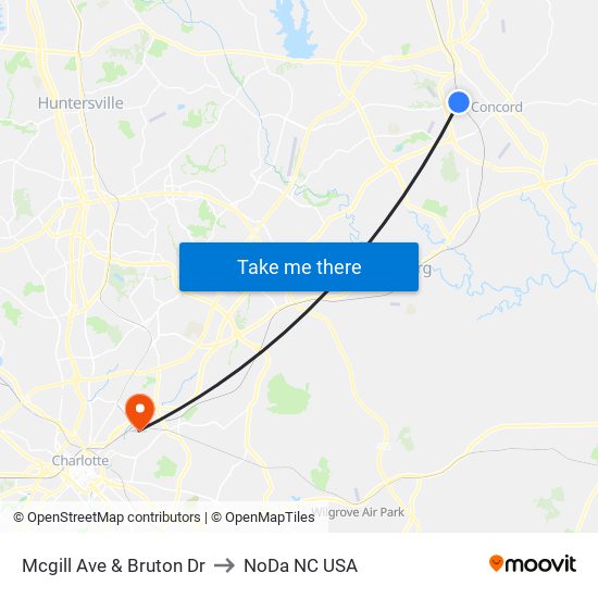 Mcgill Ave & Bruton Dr to NoDa NC USA map