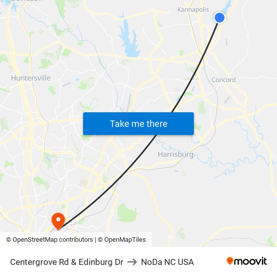 Centergrove Rd & Edinburg Dr to NoDa NC USA map