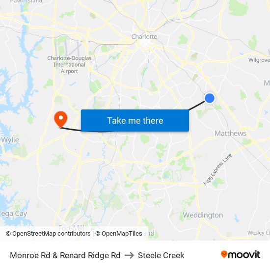 Monroe Rd & Renard Ridge Rd to Steele Creek map