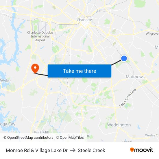 Monroe Rd & Village Lake Dr to Steele Creek map