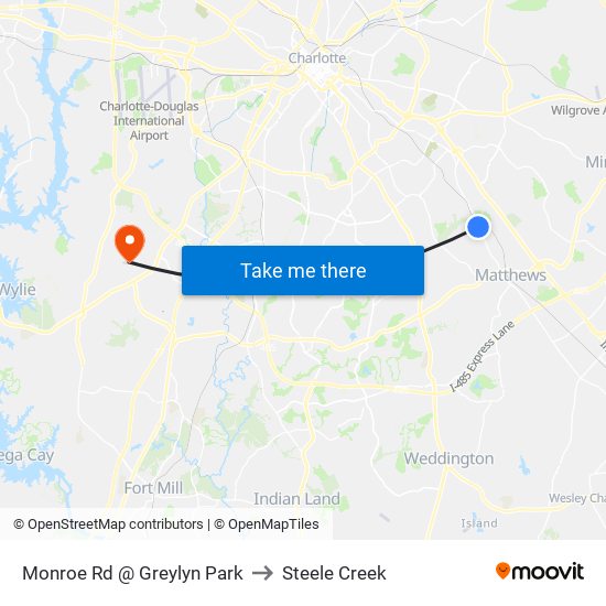 Monroe Rd @ Greylyn Park to Steele Creek map