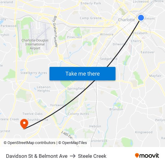 Davidson St & Belmont Ave to Steele Creek map