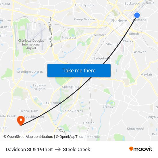 Davidson St & 19th St to Steele Creek map