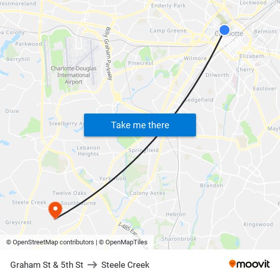 Graham St & 5th St to Steele Creek map