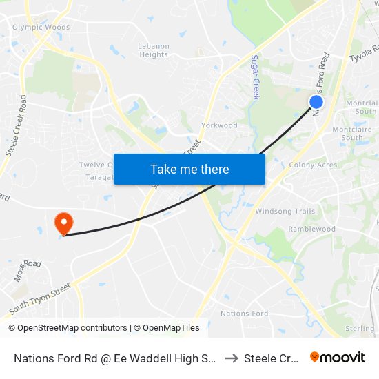 Nations Ford Rd @ Ee Waddell High School to Steele Creek map