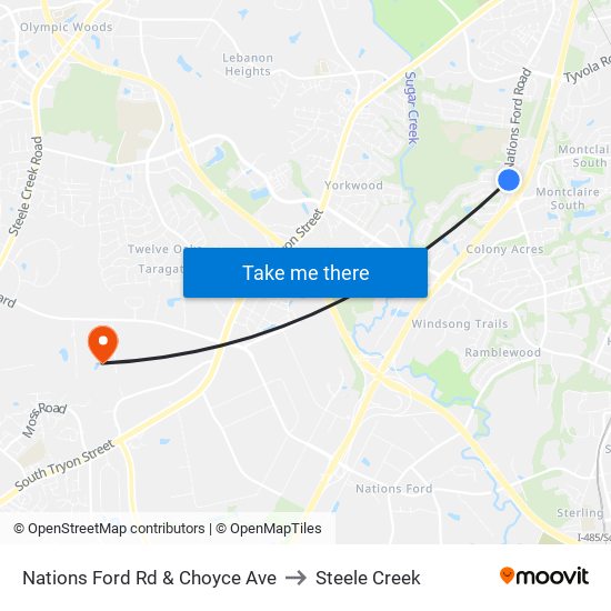 Nations Ford Rd & Choyce Ave to Steele Creek map